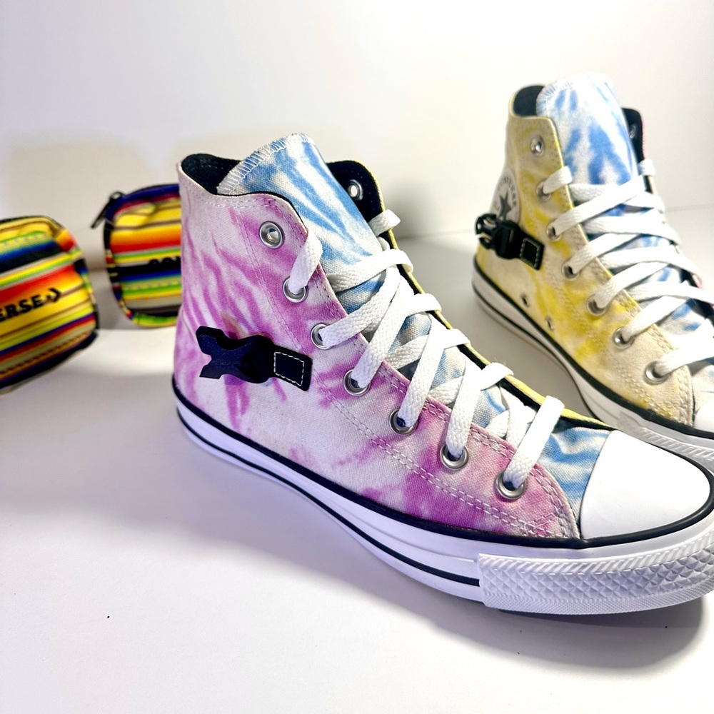 Converse CTAS BUCKLE UP HI TOP PEONY PINK/ZINC YELLOW/COAST/ Tie dye NEW